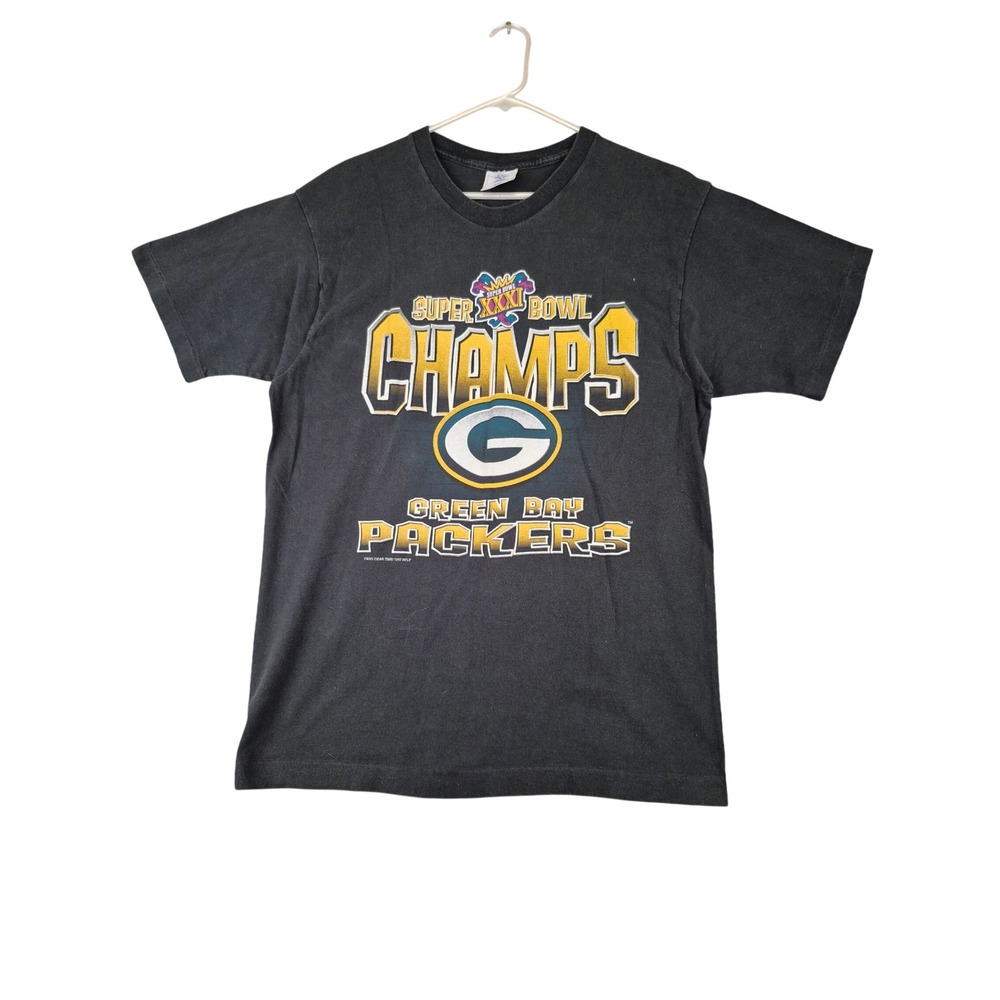 Vintage 1997 Green Bay Packers Super Bowl XXXI Champs T-Shirt Mens Black Sz L